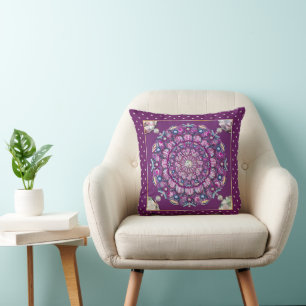 Cardinal red Rosace Throw Pillow