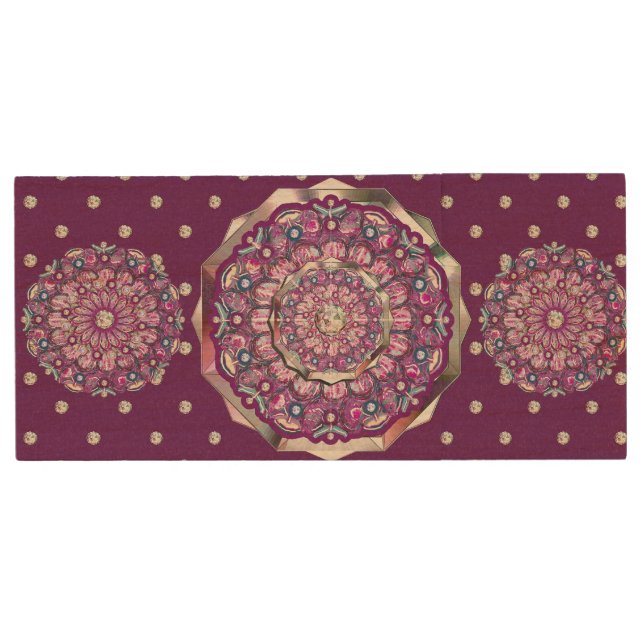 Cardinal Red Rosace Wood Flash Drive (Front)