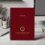 Cardinal red Round Logo Name Professional Planner<br><div class="desc">Stay organized and elevate your professional image with our Custom Spiral Planner, featuring a refined cardinal red leather-look design that combines sophistication with functionality. A customizable square space on the cover allows you to prominently display your business logo over a gold texture while two additional lines of editable text offer...</div>