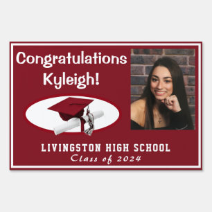 Cardinal Red & White Graduation Photo Lawn Sign