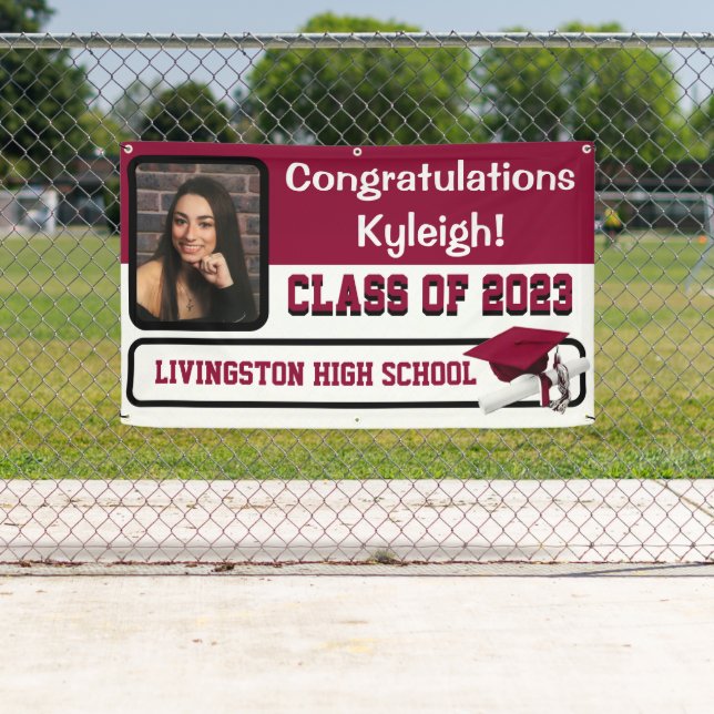 Cardinal Red & White Vinyl Graduation Banner (Insitu)