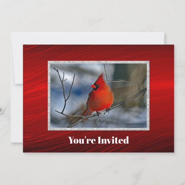 Cardinal Red Winter Photo Birthday Invitation (Front)