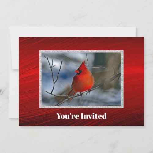 Cardinal Red Winter Photo Birthday Invitation