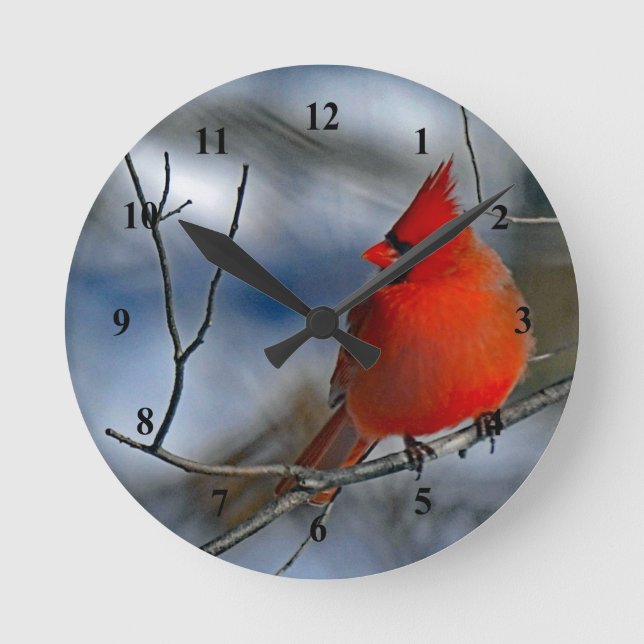 Cardinal Red Winter Photo Round Clock (Front)