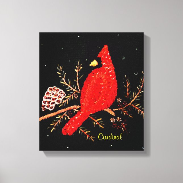 Cardinal Redbird Bird Sequins Embroidery Design Canvas Print (Front)