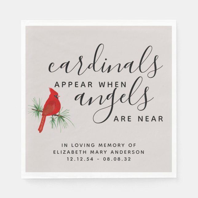 Cardinal Remembrance Funeral Memorial Service Napkins (Front)