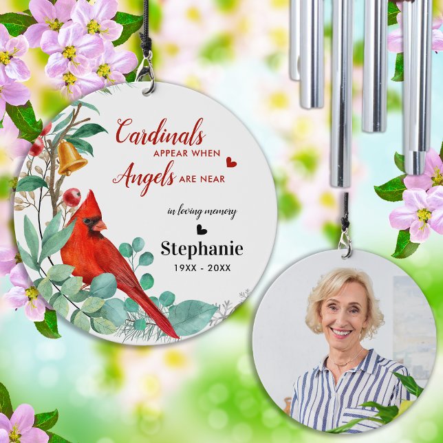 Cardinal Remembrance Personalized Photo Memorial Wind Chime (Creator Uploaded)