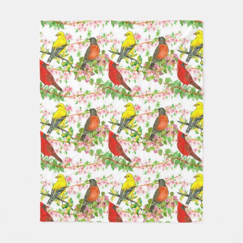 Cardinal Robin Goldfinch Birds Watercolor Fleece Blanket