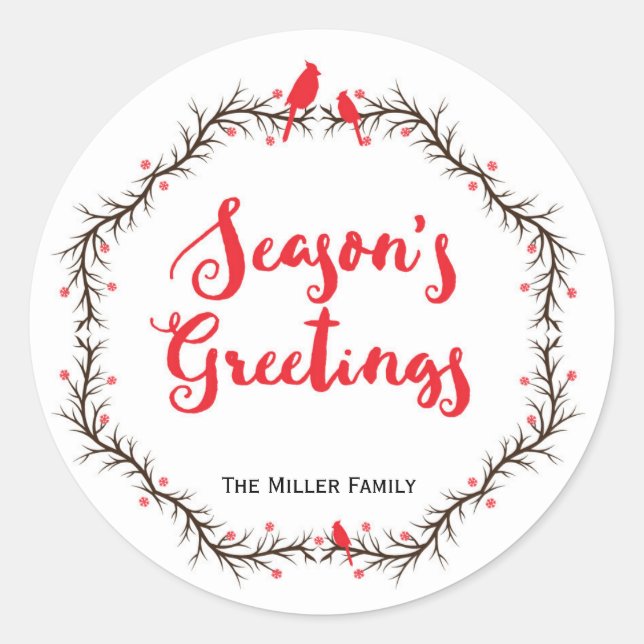 Cardinal Season's Greetings Sticker (Front)