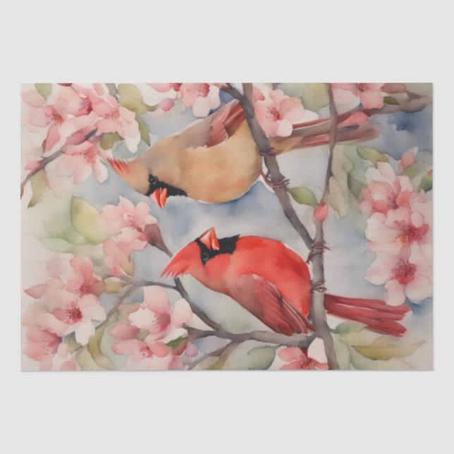 "Cardinal Serenade: A Floral Watercolor Decoupage  Tissue Paper (Front)