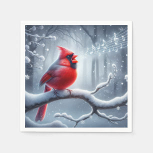 Cardinal Singing With Musical Notes Napkins