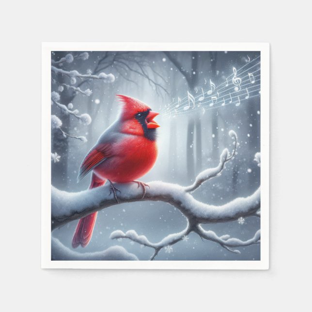 Cardinal Singing With Musical Notes Napkins (Front)
