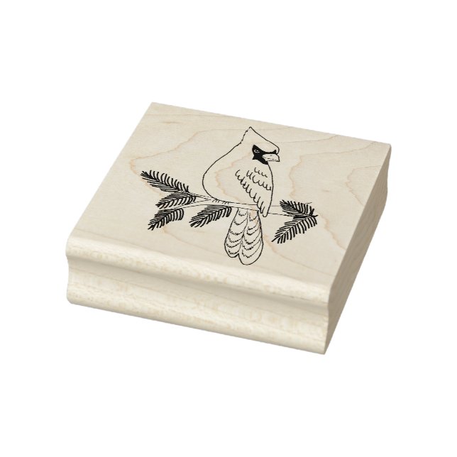 Cardinal sitting on a pine Bough Rubber Stamp (Stamp)