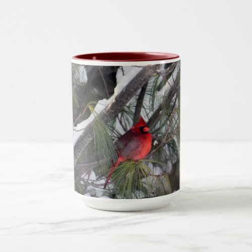 Cardinal Snow Pine Tree Photo Mug