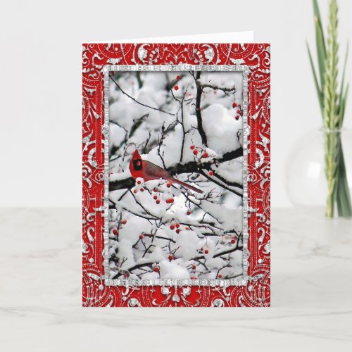 Cardinal Snow Tree Photo Christmas Holiday Card