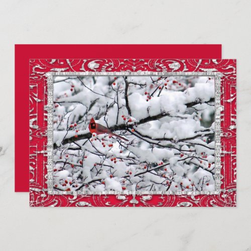 Cardinal Snow Tree Photo Christmas Invitation