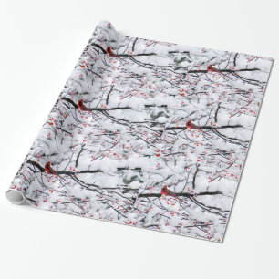 Cardinal Snow Tree Photo Wrapping Paper