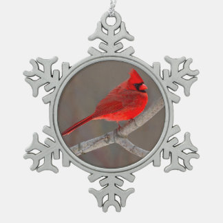 Cardinal Snowflake Pewter Christmas Ornament