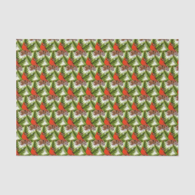Cardinal Songbird with Snowflakes and Pinecones  Tissue Paper (Front)