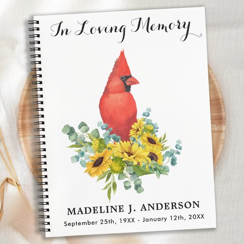 Cardinal Sunflowers Memorial Funeral Guestbook Notebook