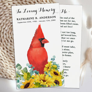 Cardinal Sunflowers Memorial Funeral Prayer Card