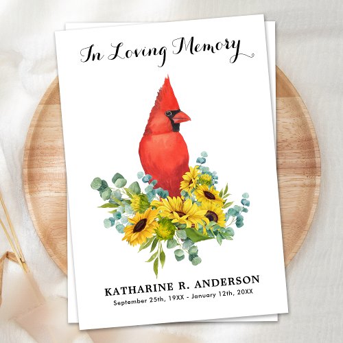 Cardinal Sunflowers Modern Memorial Funeral Thank You Card