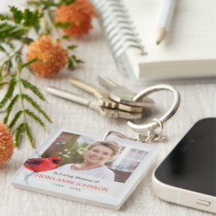 Cardinal Sympathy In Loving Memory Photo Keychain