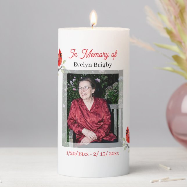 Cardinal Themed Memorial  Pillar Candle (In Situ)