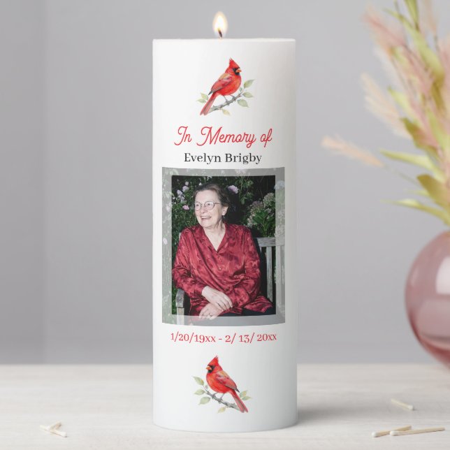 Cardinal Themed Memorial  Pillar Candle (In Situ)