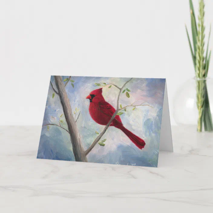 6 Cardinals on the Fence Wild Bird Blank Art Note Greeting Cards 