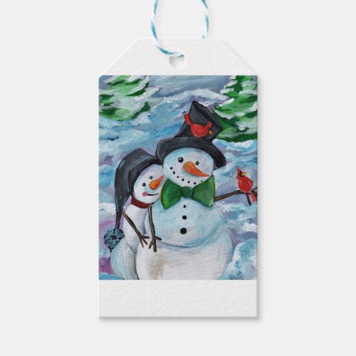 Cardinal visiting Snowmen Gift Tags