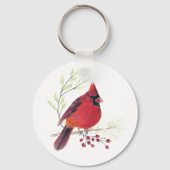 Cardinal Watercolor Art Keychain (Front)