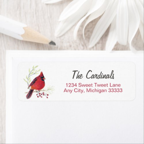 Cardinal Watercolor Art Return Address  Label