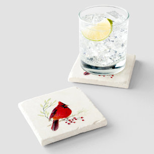 Cardinal Watercolor Art Stone Coaster