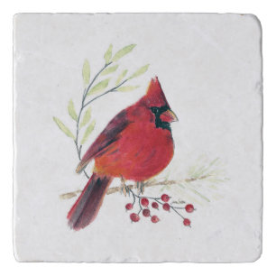 Cardinal Watercolor Art Trivet