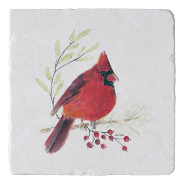 Cardinal Watercolor Art Trivet (Front)