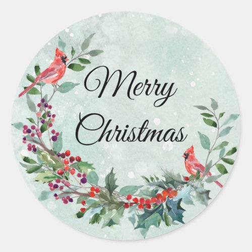 Cardinal Watercolor Christmas Classic Round Sticker