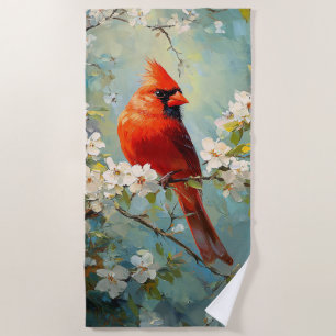 Cardinal White Blossoming Flowers Art Beach Towel