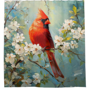 Cardinal White Blossoming Flowers Art Shower Curtain