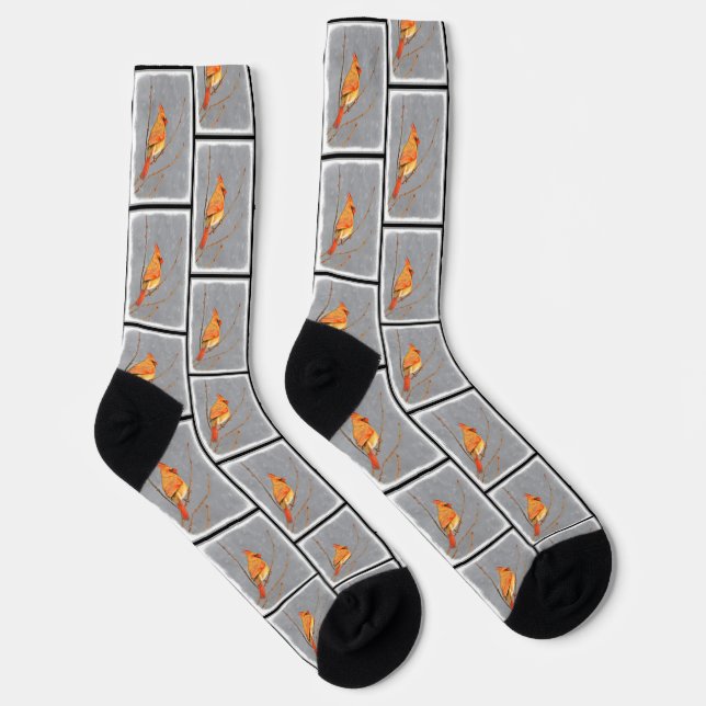 Cardinal Winter Branch Painting Original Bird Art Socks (Right)