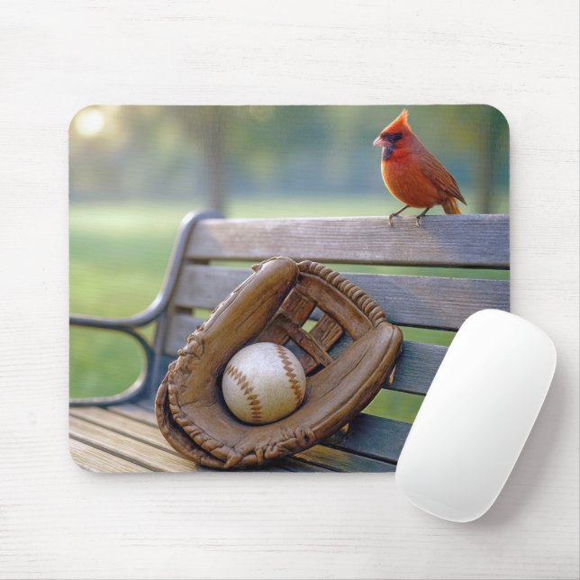 Cardinal with a Baseball in Glove Mouse Pad (With Mouse)