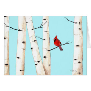 Cardinal with Birch Trees Cards