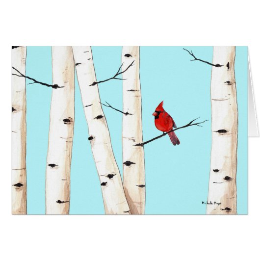 Cardinal with Birch Trees Cards (Front Horizontal)