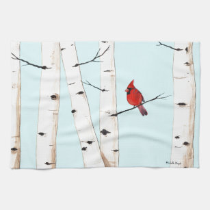 Cardinal on Branch Dish Towel