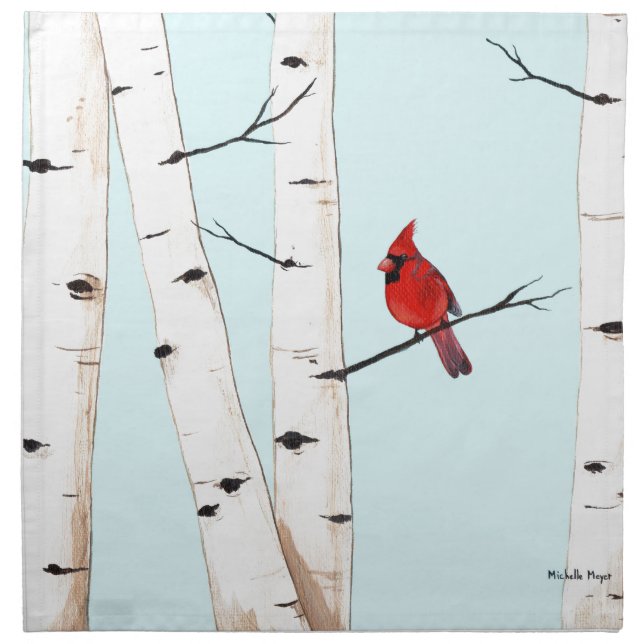 Cardinal with Birch Trees Napkin (Front)