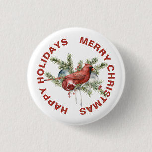 Cardinal with Christmas Treen Branches Button