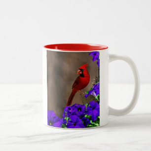Cardinal with Petunias Two-Tone Coffee Mug