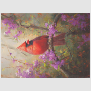 Cardinal with Purple Flowers Decoupage Tissue Paper