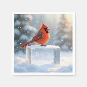 Cardinal With Season's Greetings On Ice Napkins