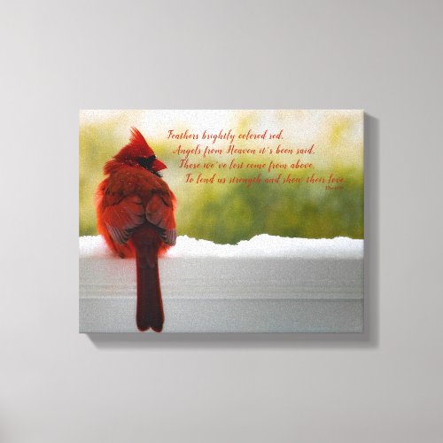 Cardinal with Visitor From Heaven poem 14x11 Canvas Print